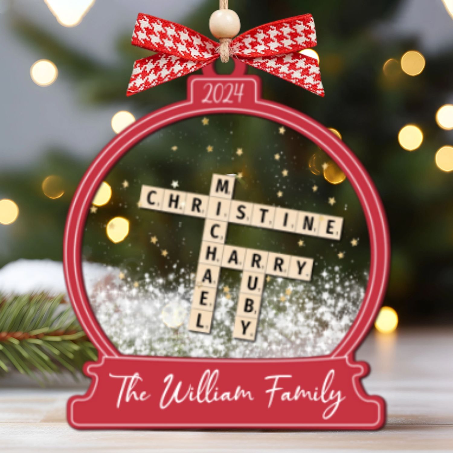 Personalized Family Crossword Snow Globe Ornament, 3-Layered Shaking Family Ornament, 2024 Christmas Tree Decor CF924 - 19Gifts