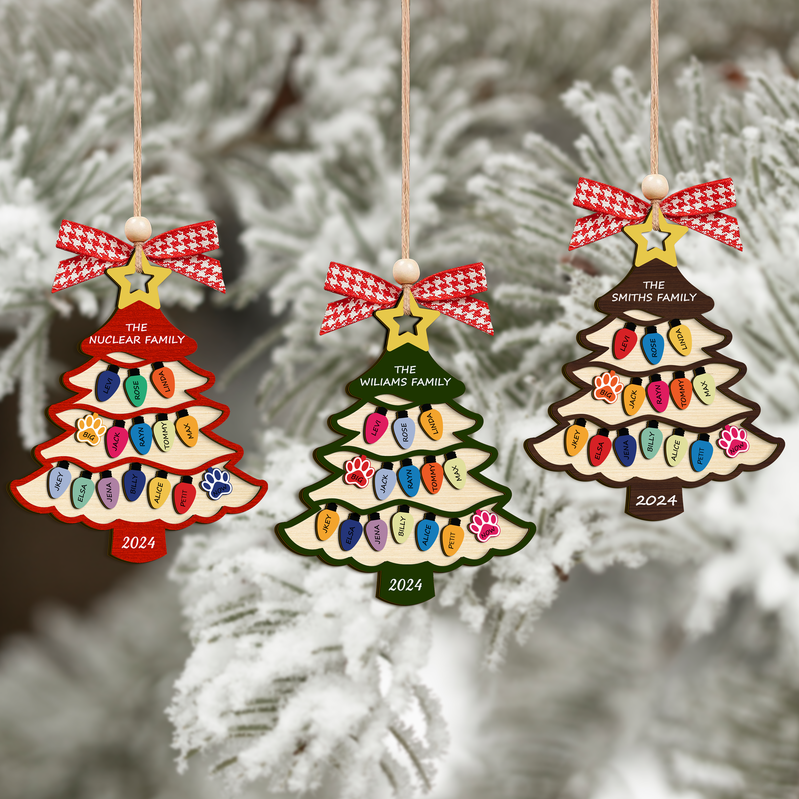 Personalized Family Name Christmas Tree Wooden Ornament, Family Christmas Ornament CF551 - 19Gifts