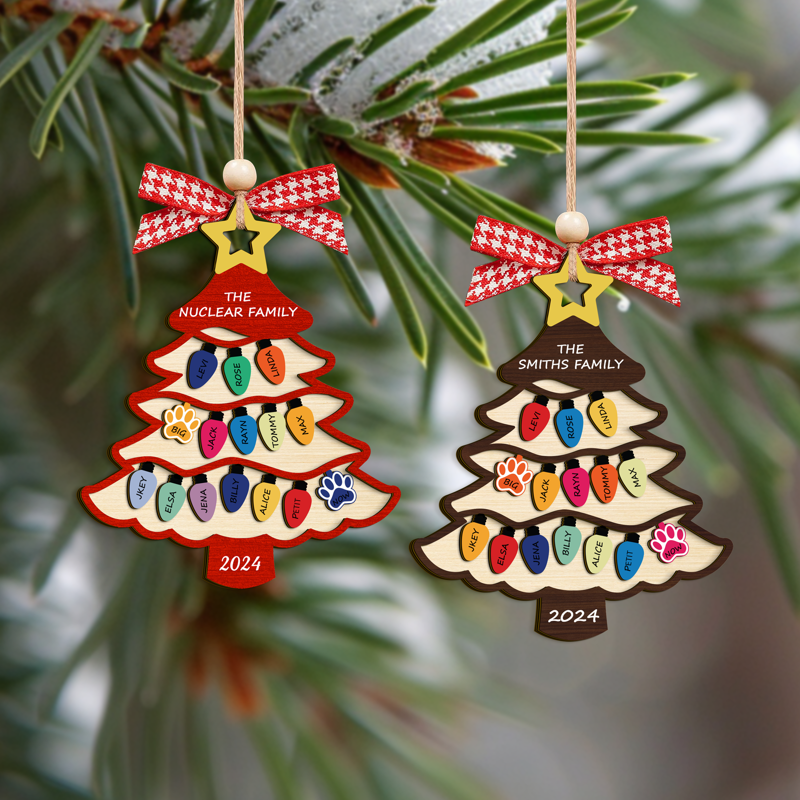 Personalized Family Name Christmas Tree Wooden Ornament, Family Christmas Ornament CF551 - 19Gifts