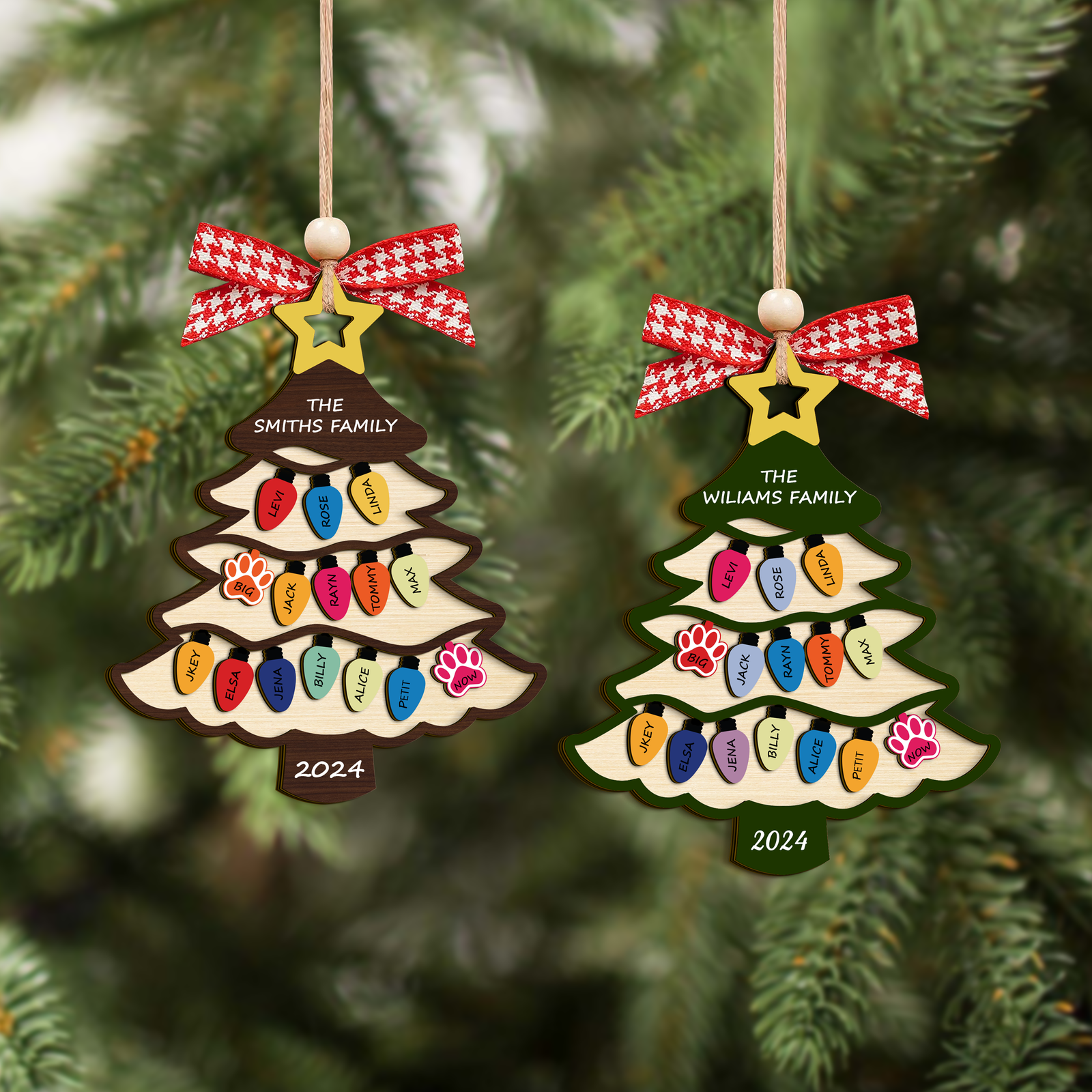 Personalized Family Name Christmas Tree Wooden Ornament, Family Christmas Ornament CF551 - 19Gifts
