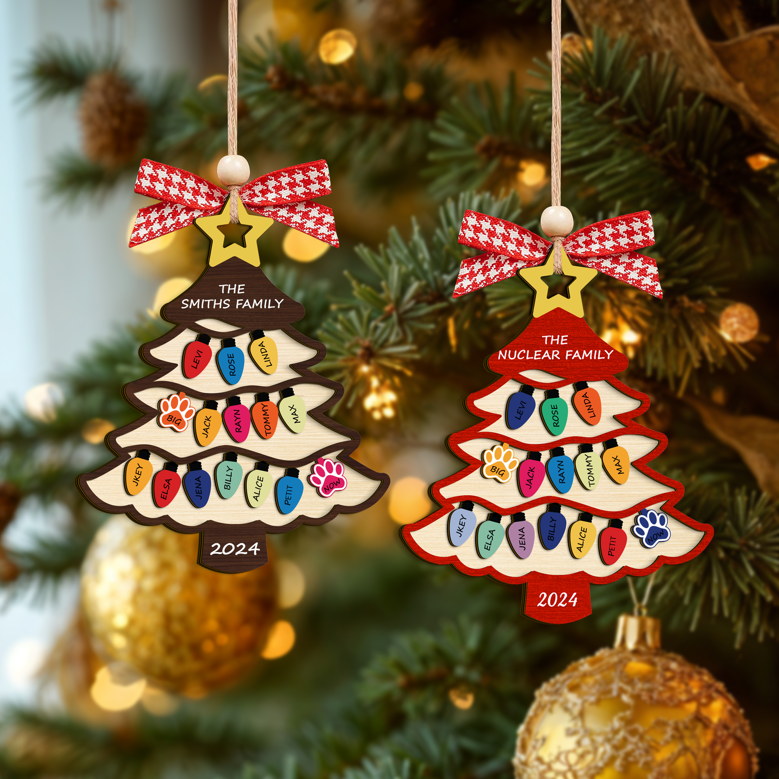 Personalized Family Name Christmas Tree Wooden Ornament, Family Christmas Ornament CF551 - 19Gifts