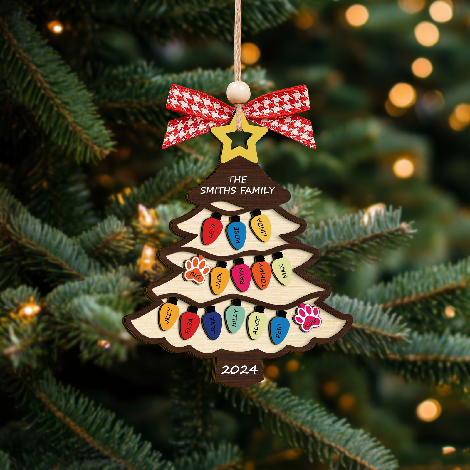 Personalized Family Name Christmas Tree Wooden Ornament, Family Christmas Ornament CF551 - 19Gifts