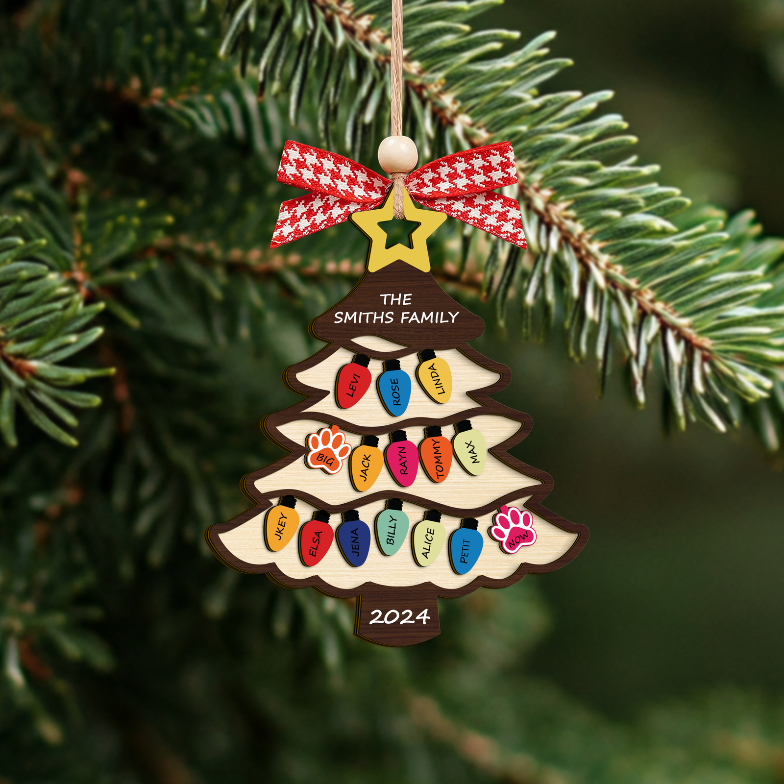 Personalized Family Name Christmas Tree Wooden Ornament, Family Christmas Ornament CF551 - 19Gifts