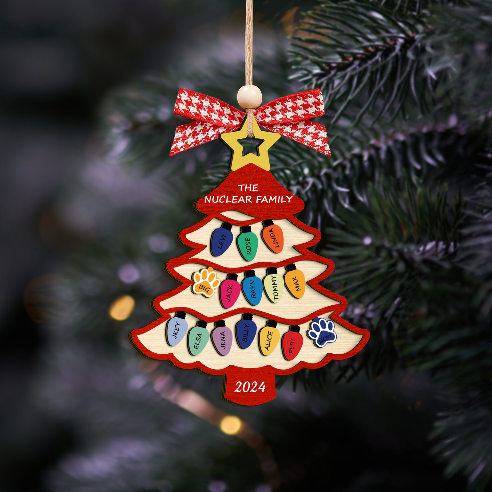 Personalized Family Name Christmas Tree Wooden Ornament, Family Christmas Ornament CF551 - 19Gifts