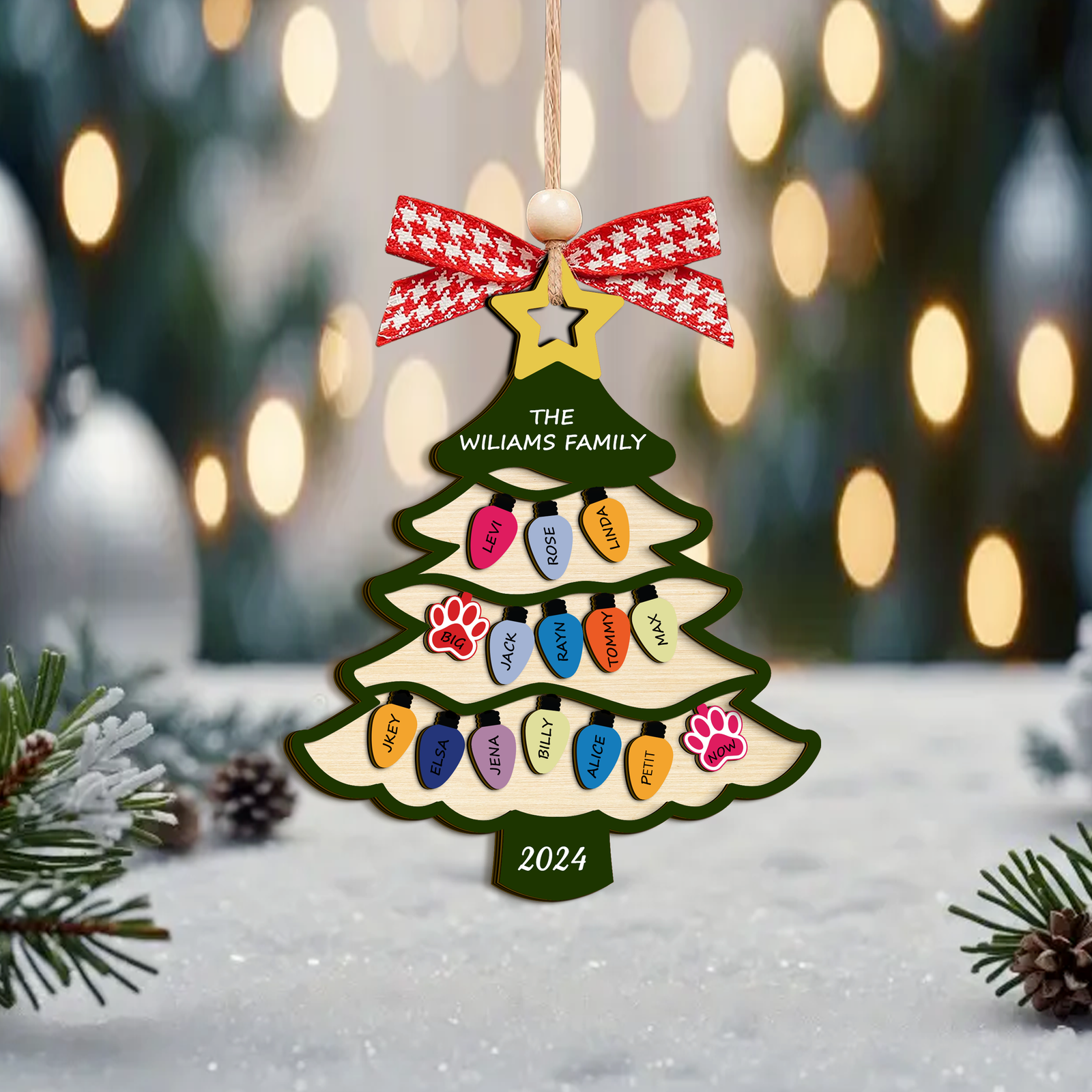 Personalized Family Name Christmas Tree Wooden Ornament, Family Christmas Ornament CF551 - 19Gifts