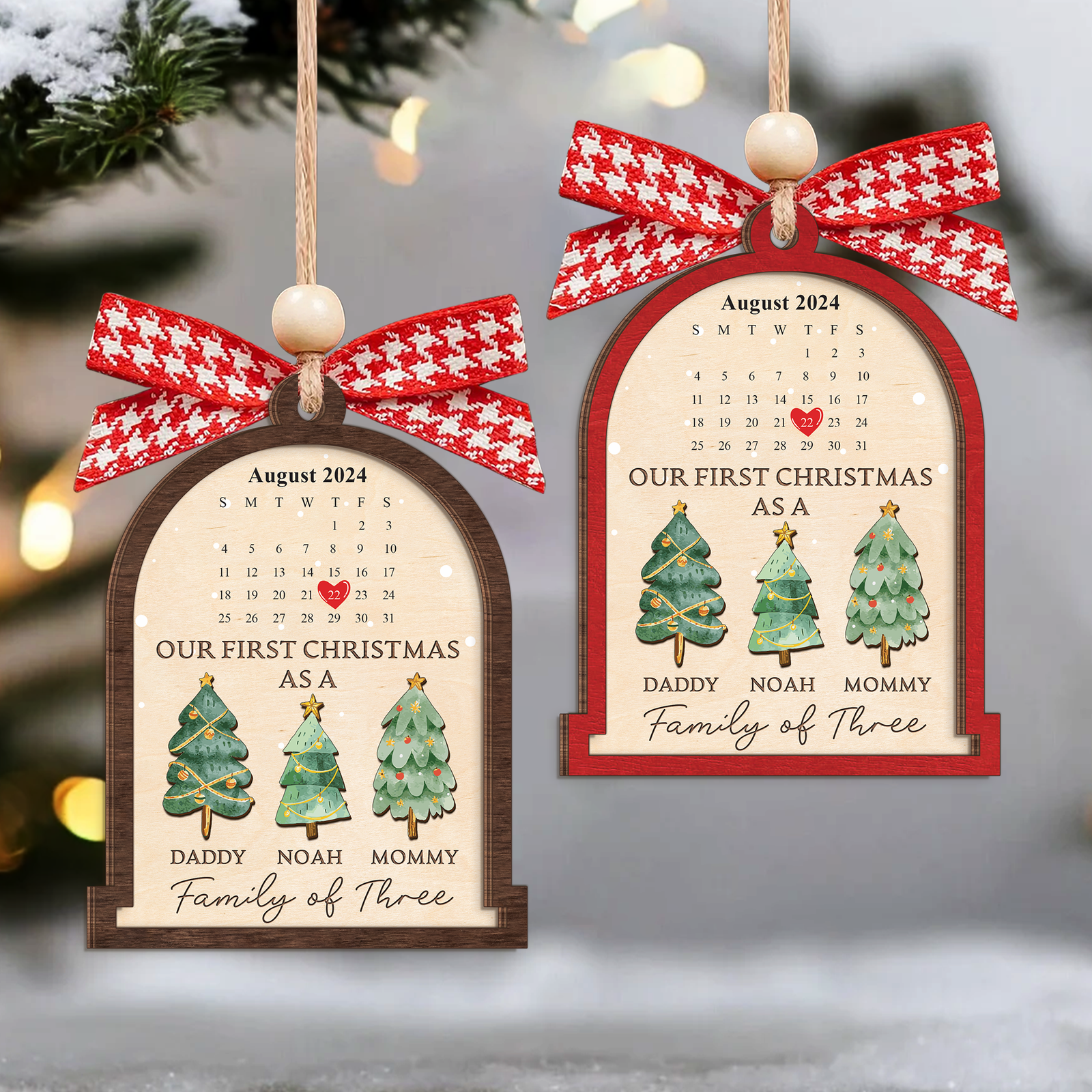 Personalized Family Of Three Christmas Ornament, Baby's First Christmas Ornament Wooden 2 Layers CF504 - 19Gifts