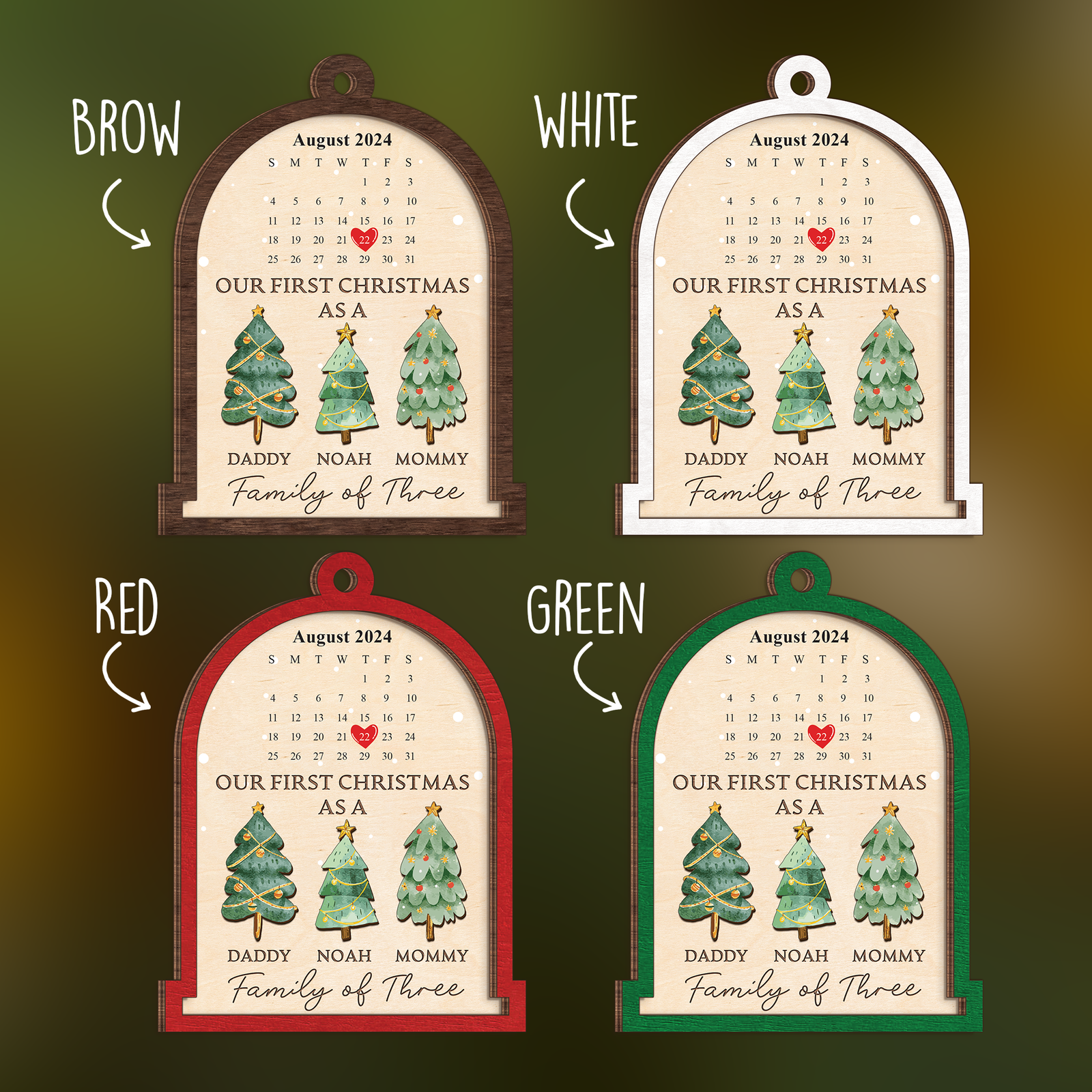 Personalized Family Of Three Christmas Ornament, Baby's First Christmas Ornament Wooden 2 Layers CF504 - 19Gifts