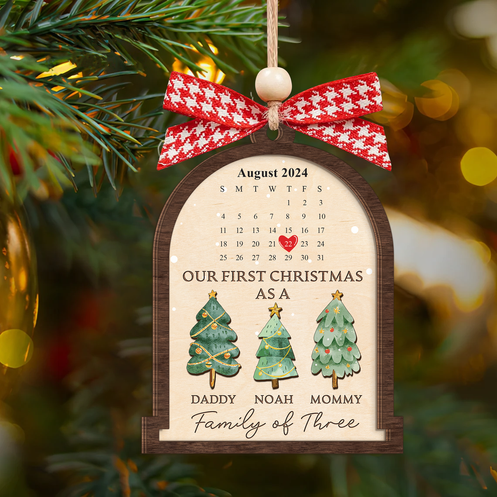 Personalized Family Of Three Christmas Ornament, Baby's First Christmas Ornament Wooden 2 Layers CF504 - 19Gifts
