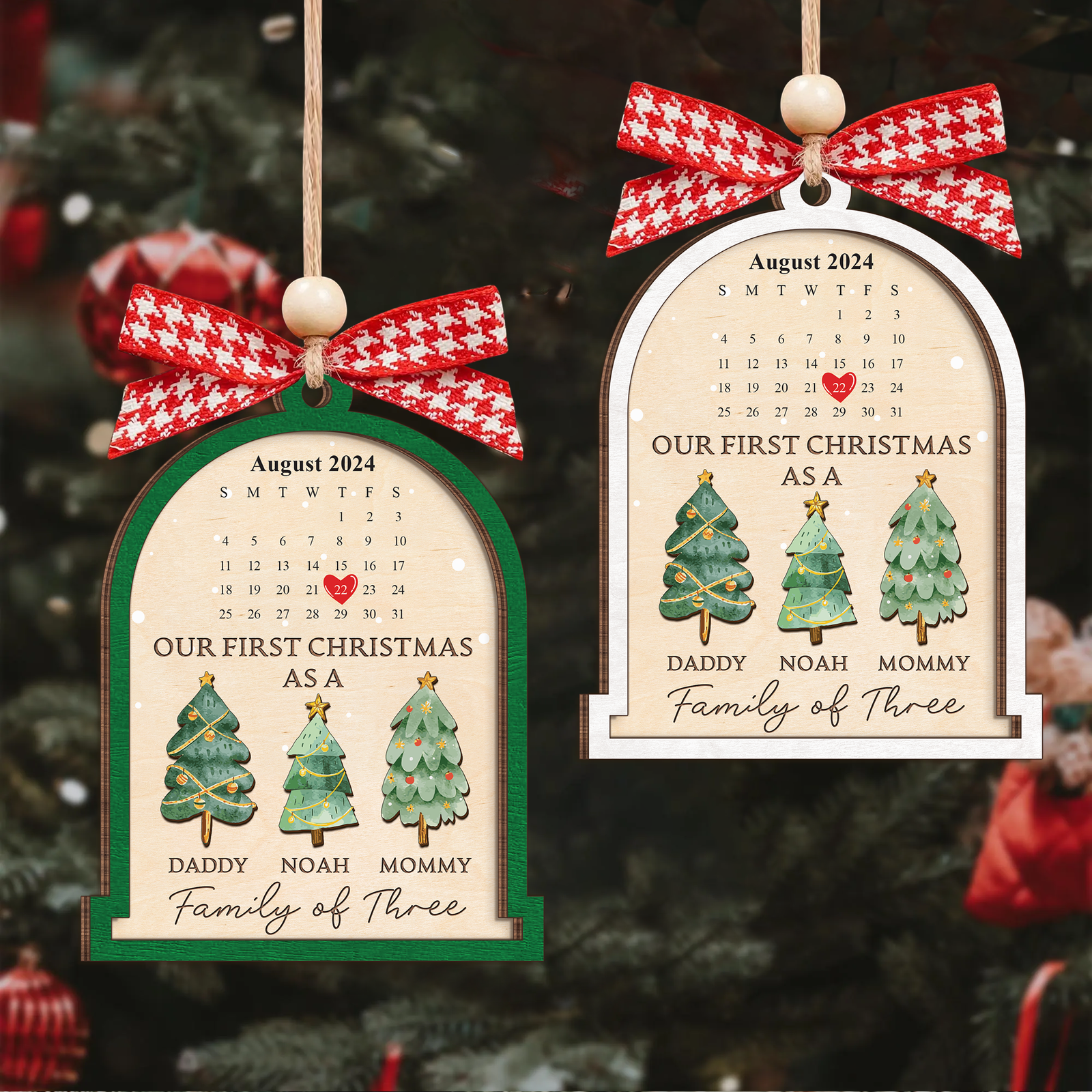 Personalized Family Of Three Christmas Ornament, Baby's First Christmas Ornament Wooden 2 Layers CF504 - 19Gifts