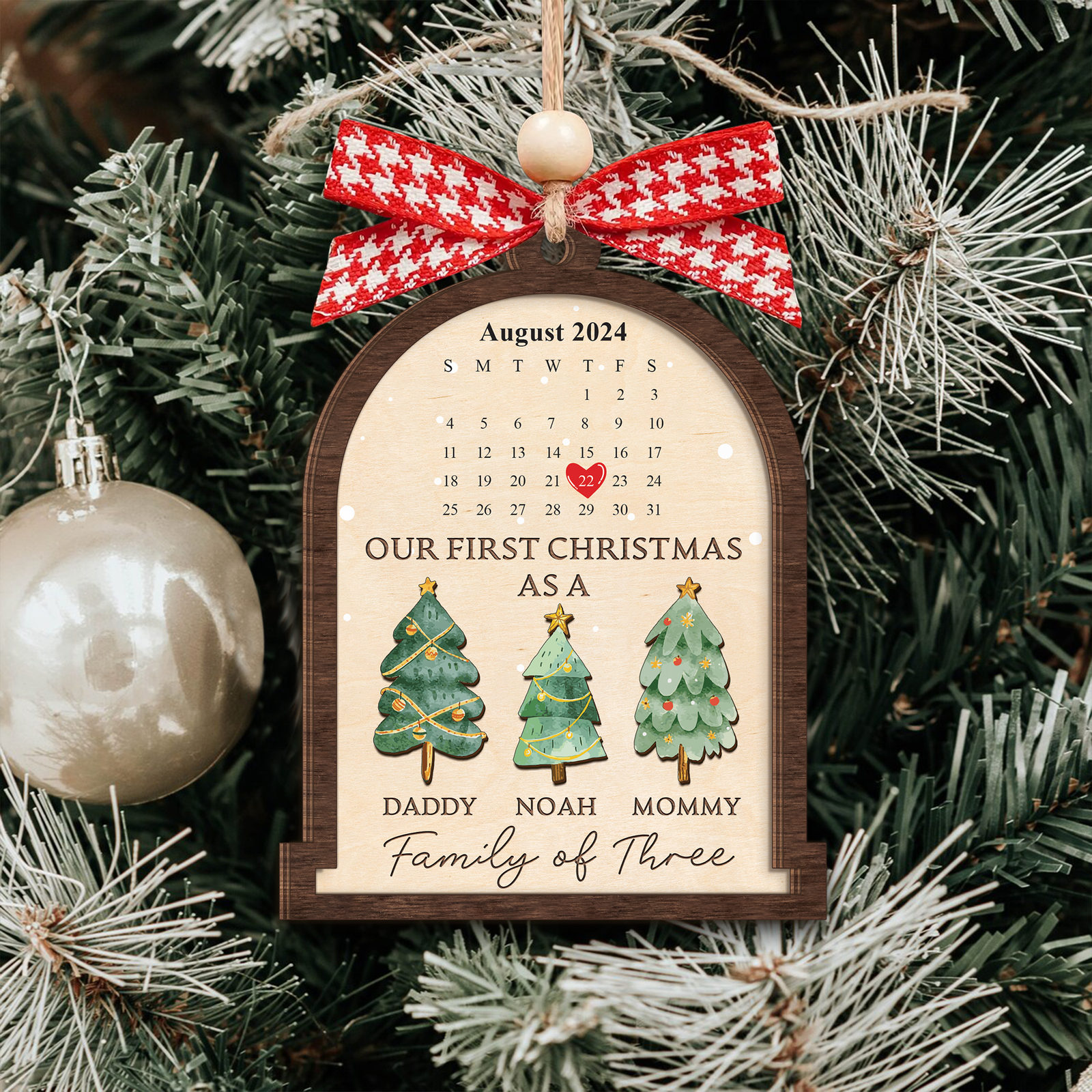 Personalized Family Of Three Christmas Ornament, Baby's First Christmas Ornament Wooden 2 Layers CF504 - 19Gifts