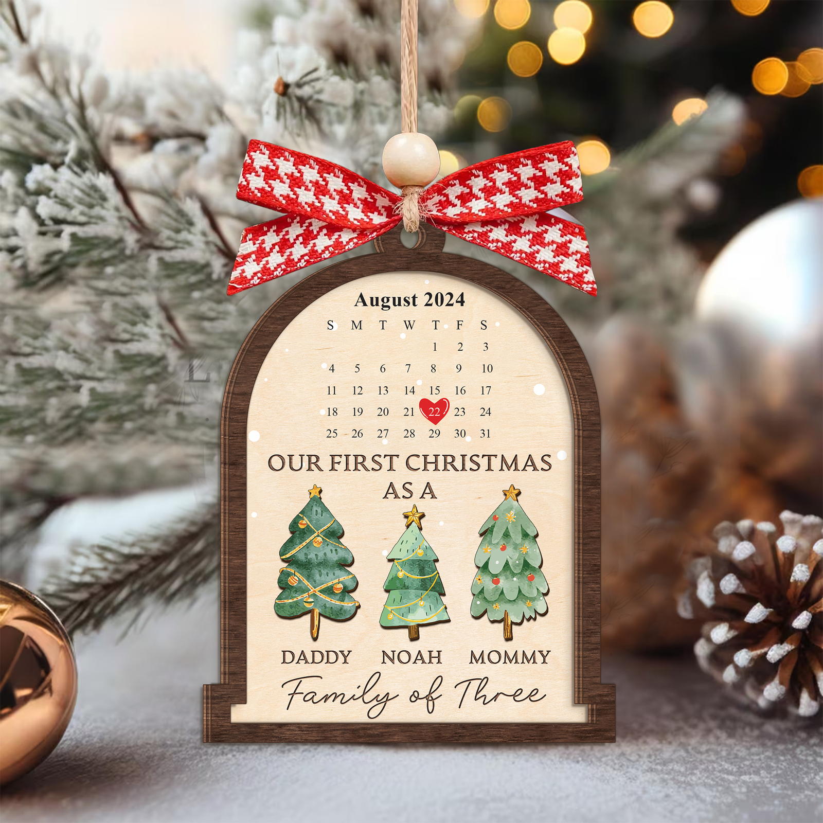 Personalized Family Of Three Christmas Ornament, Baby's First Christmas Ornament Wooden 2 Layers CF504 - 19Gifts