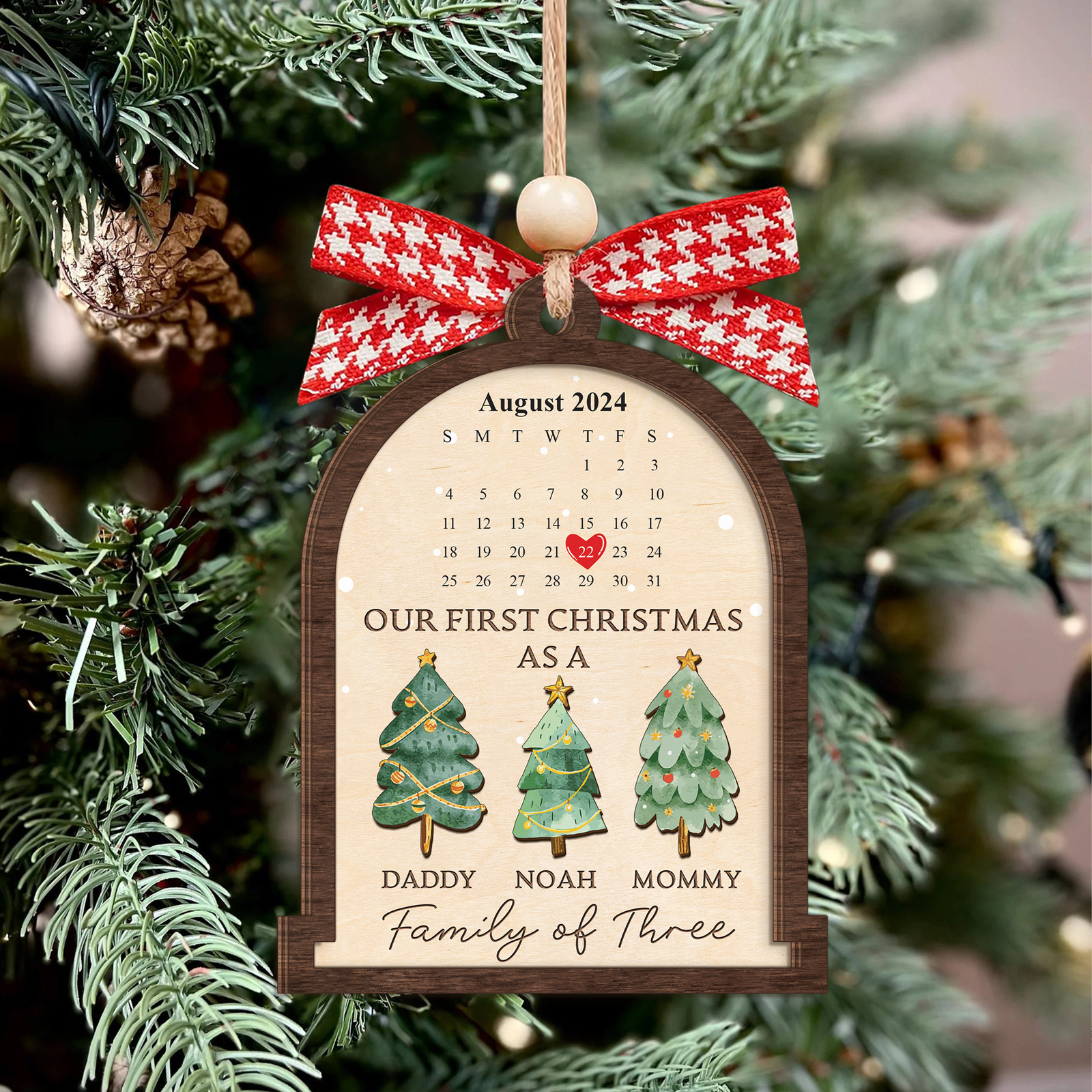 Personalized Family Of Three Christmas Ornament, Baby's First Christmas Ornament Wooden 2 Layers CF504 - 19Gifts