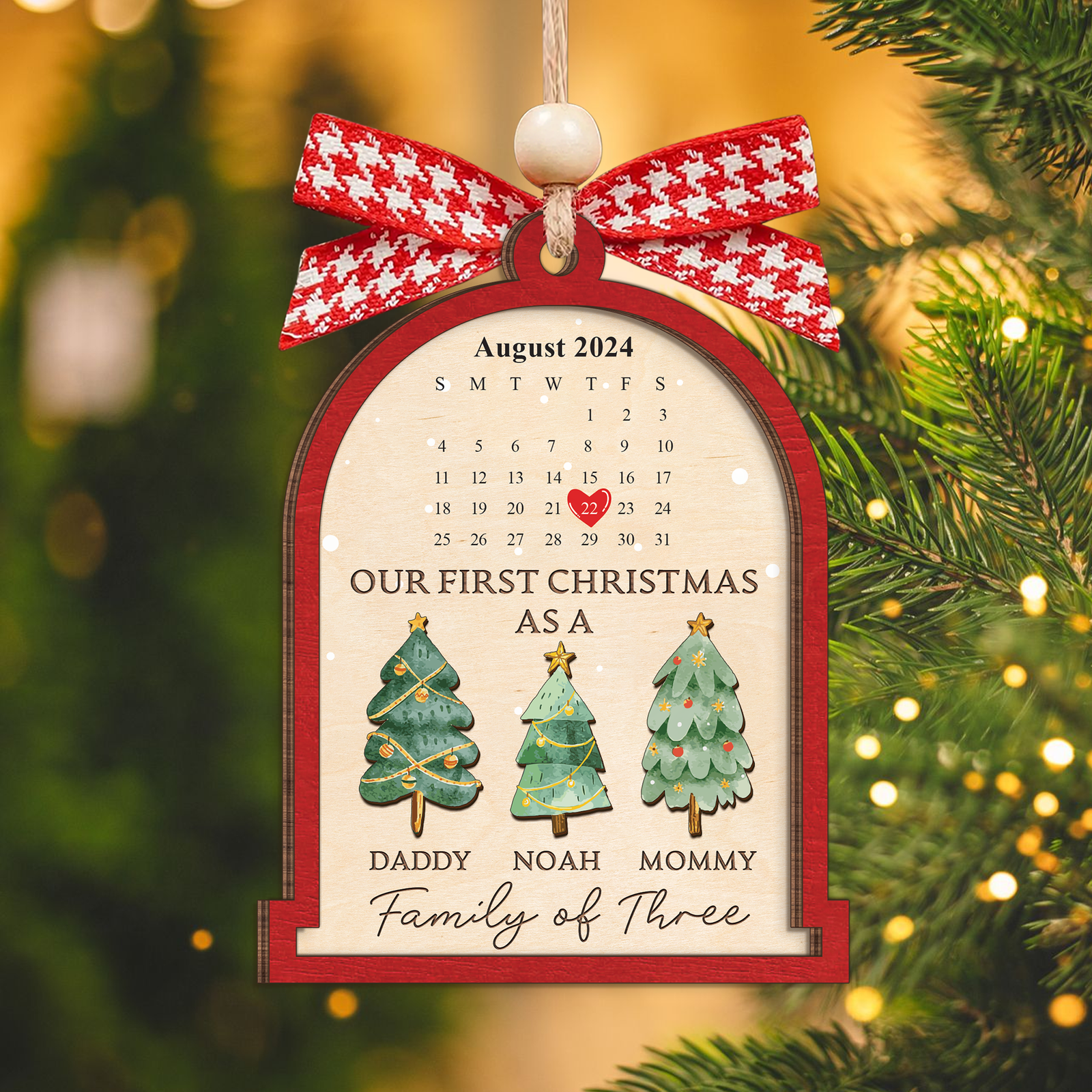 Personalized Family Of Three Christmas Ornament, Baby's First Christmas Ornament Wooden 2 Layers CF504 - 19Gifts