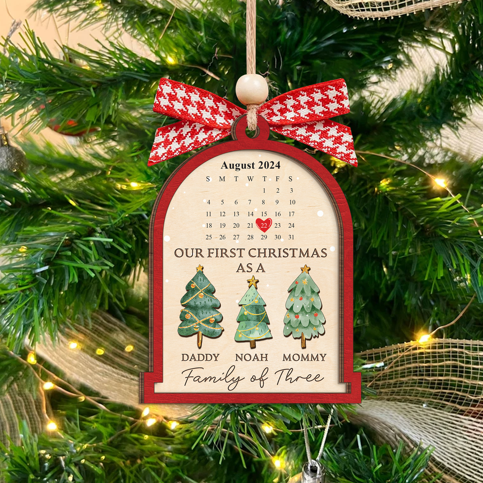 Personalized Family Of Three Christmas Ornament, Baby's First Christmas Ornament Wooden 2 Layers CF504 - 19Gifts
