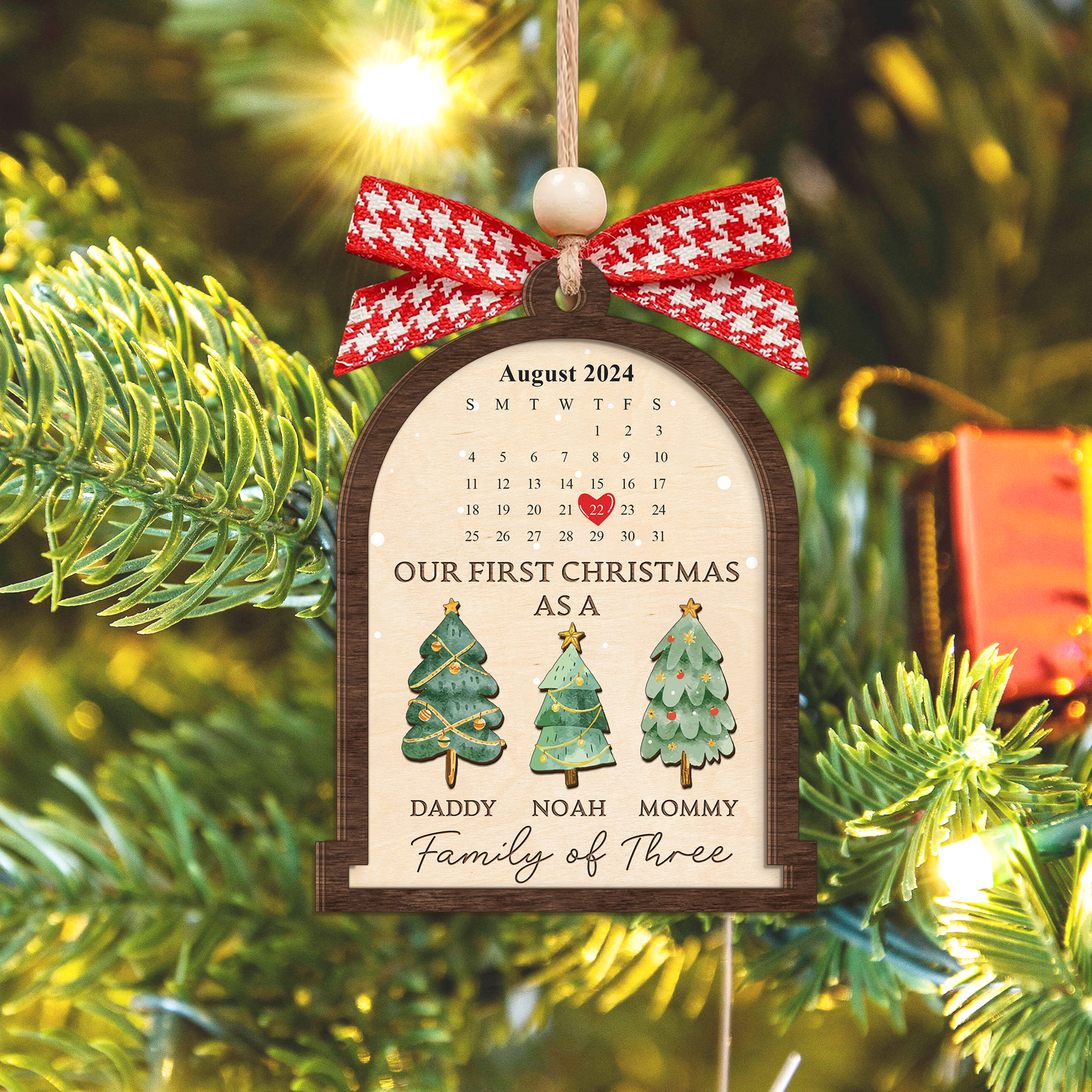 Personalized Family Of Three Christmas Ornament, Baby's First Christmas Ornament Wooden 2 Layers CF504 - 19Gifts
