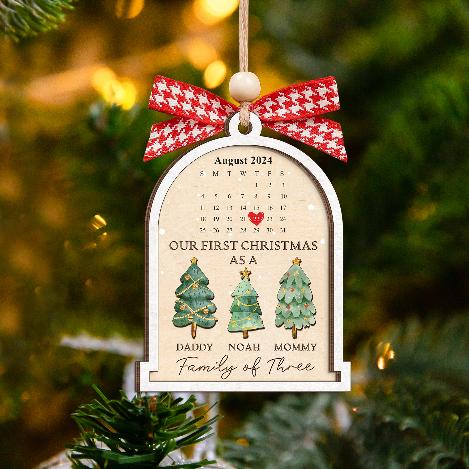 Personalized Family Of Three Christmas Ornament, Baby's First Christmas Ornament Wooden 2 Layers CF504 - 19Gifts