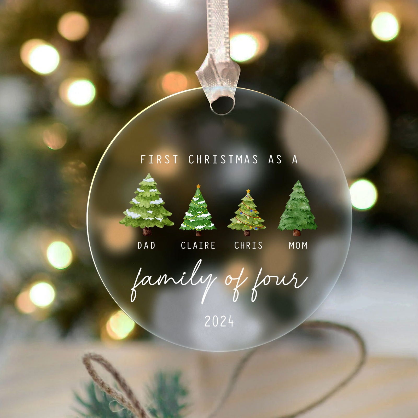 Personalized Family Ornament with Christmas tree, Custom Xmas Tree Ornament AV03-15 - 19Gifts