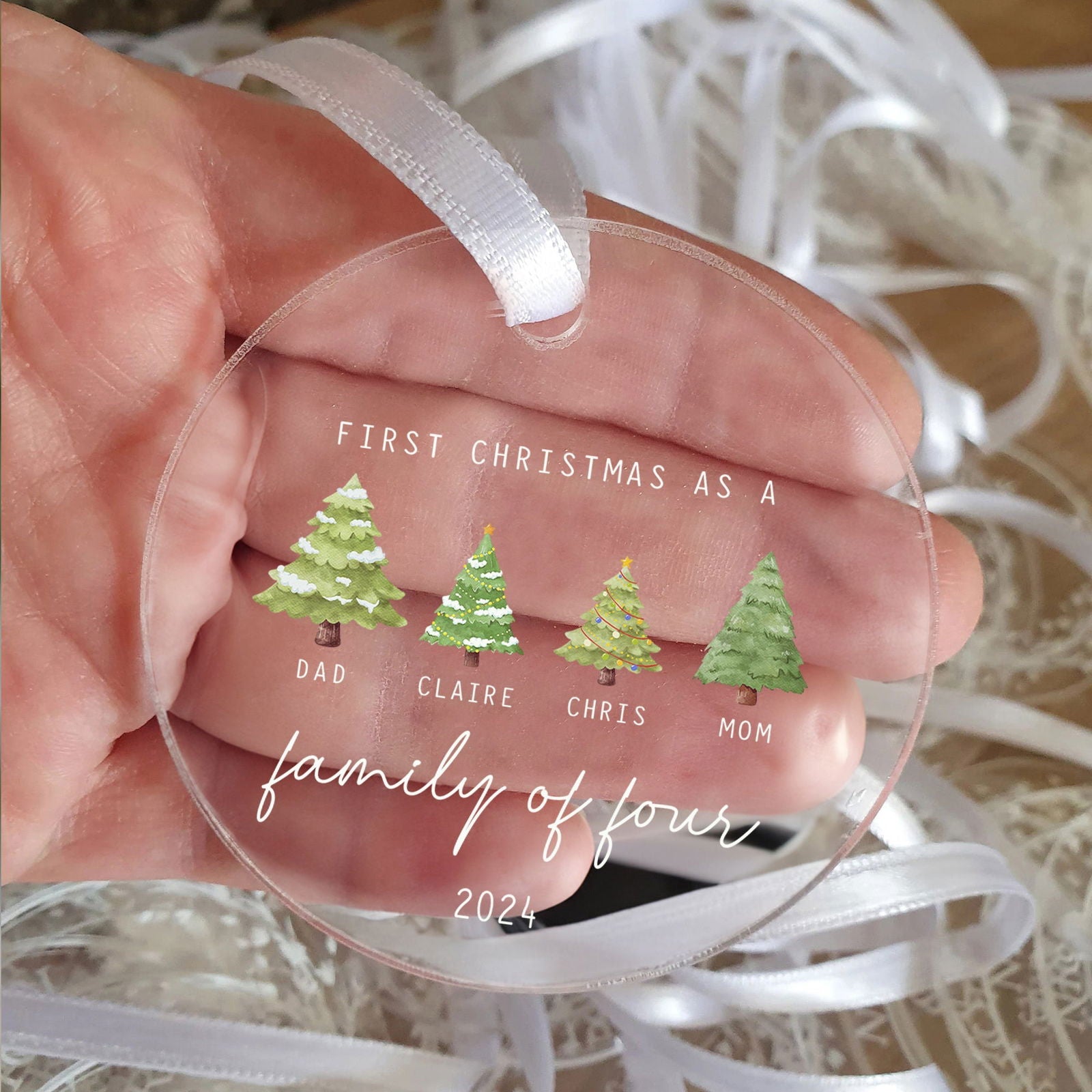 Personalized Family Ornament with Christmas tree, Custom Xmas Tree Ornament AV03-15 - 19Gifts