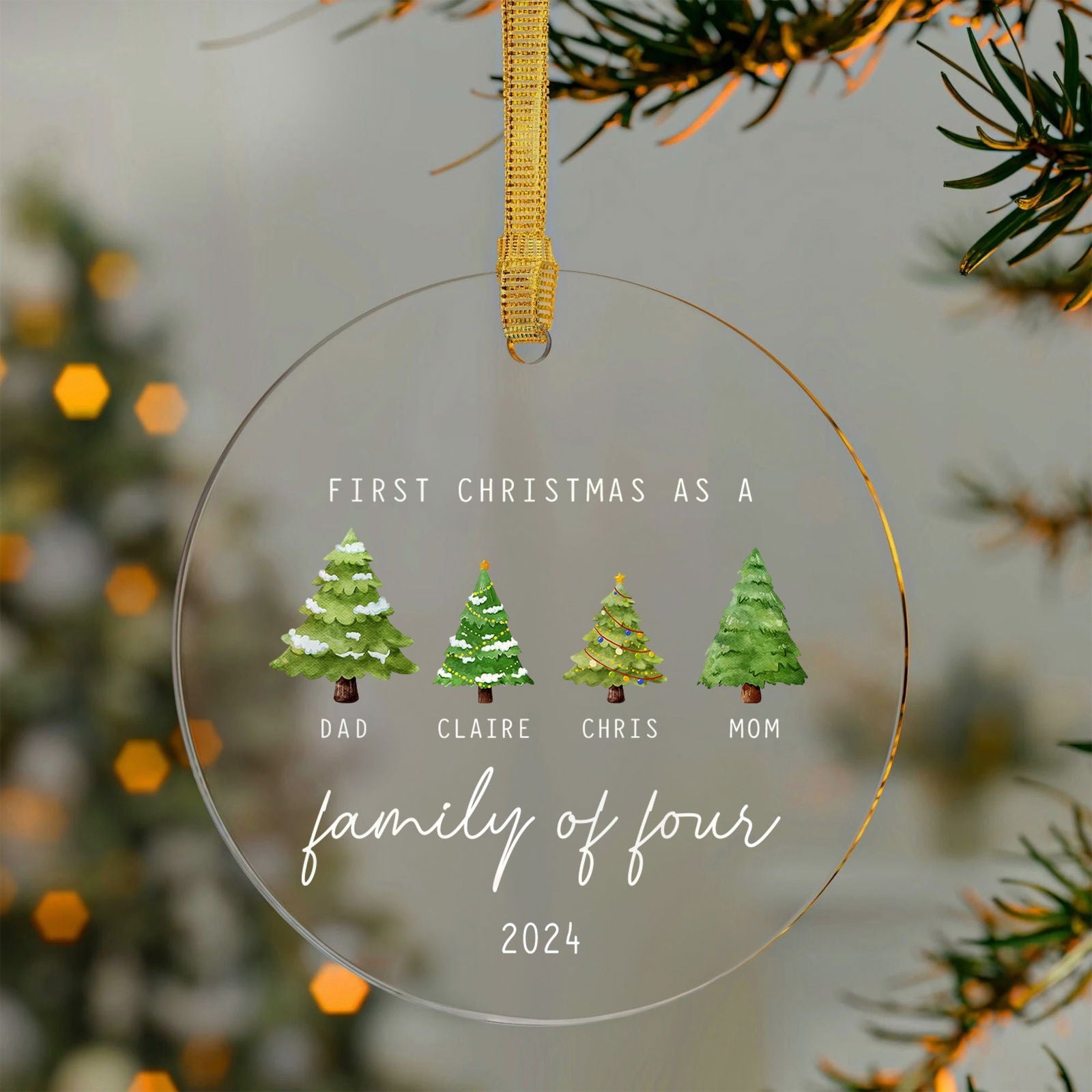 Personalized Family Ornament with Christmas tree, Custom Xmas Tree Ornament AV03-15 - 19Gifts