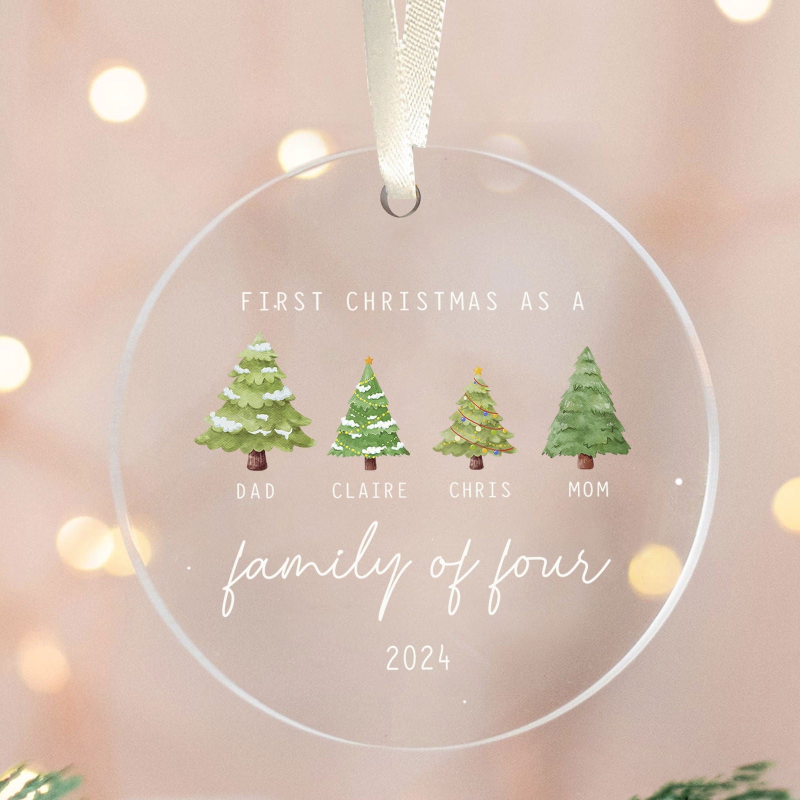 Personalized Family Ornament with Christmas tree, Custom Xmas Tree Ornament AV03-15 - 19Gifts