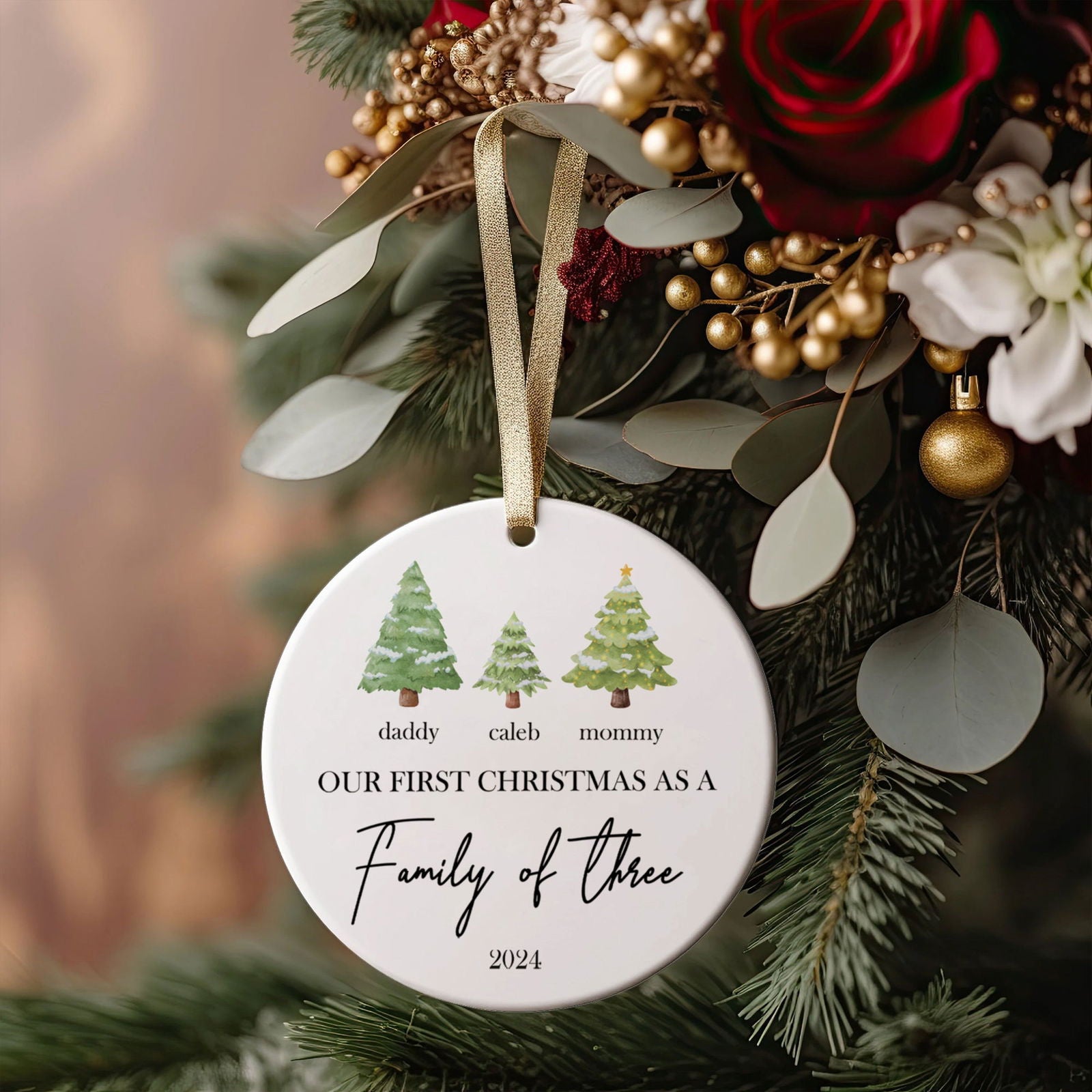 Personalized Family Ornament with Christmas tree, Custom Xmas Tree Ornament CX01-22 - 19Gifts