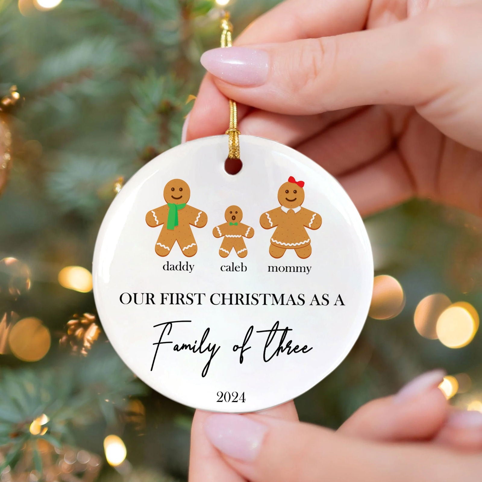 Personalized Family Ornament with Gingerbread, First Christmas Family Ornament CX01-21 - 19Gifts
