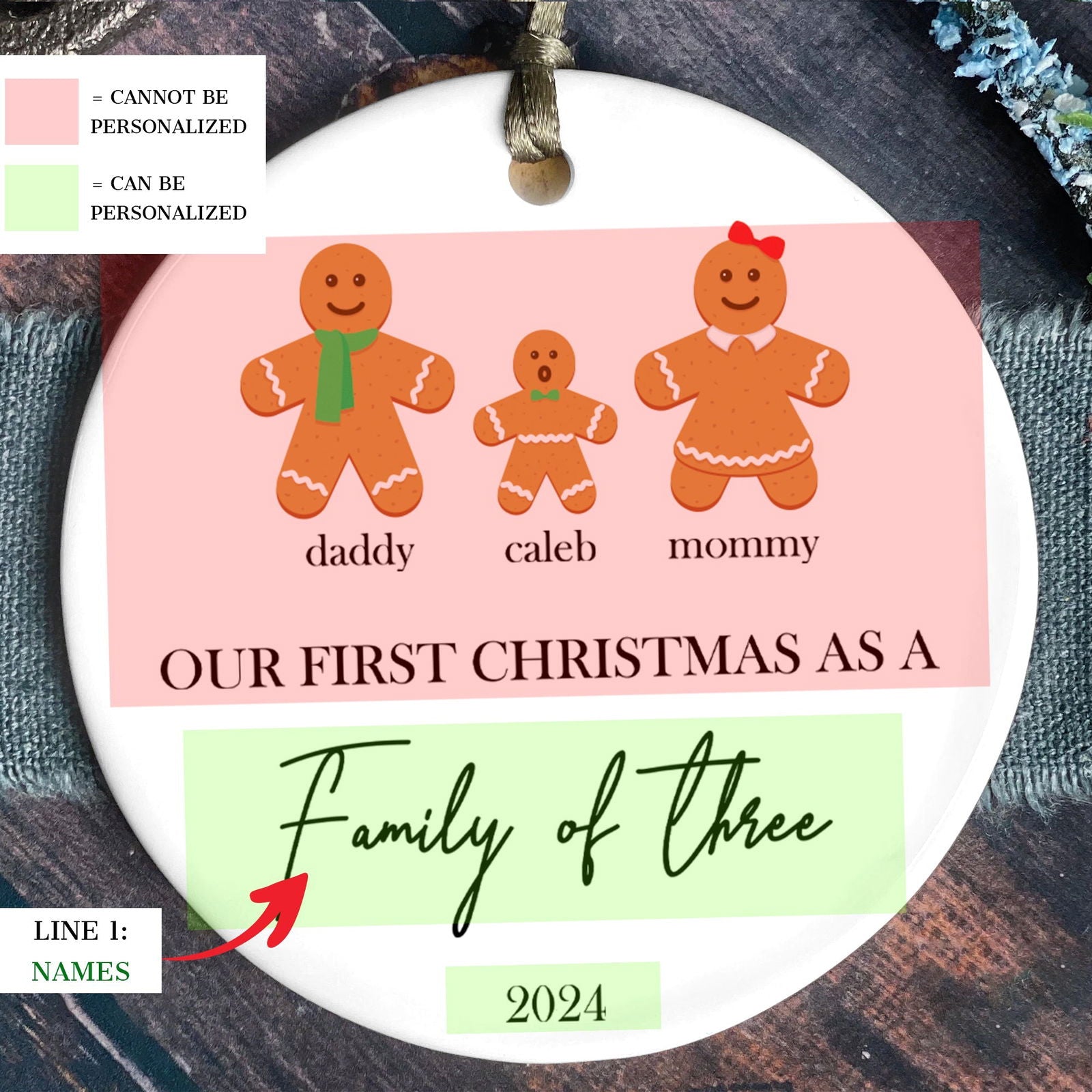 Personalized Family Ornament with Gingerbread, First Christmas Family Ornament CX01-21 - 19Gifts