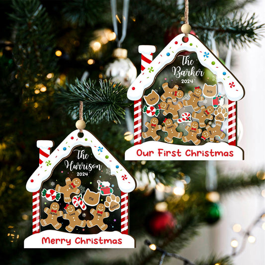 Personalized Family Ornaments With Pets, 2 Layers Shaker Ornament with Gingerbread Family and Pets CF119 - 19Gifts