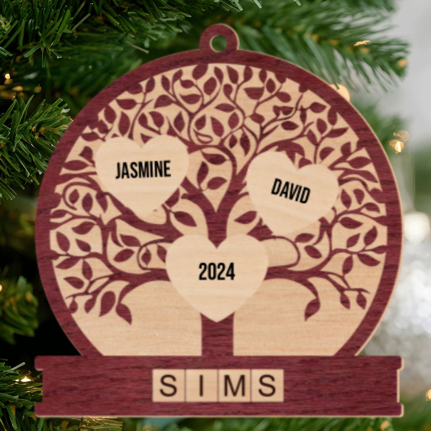 Personalized Family Tree Wooden Ornament, Crossword Family Name Ornament CF682 - 19Gifts