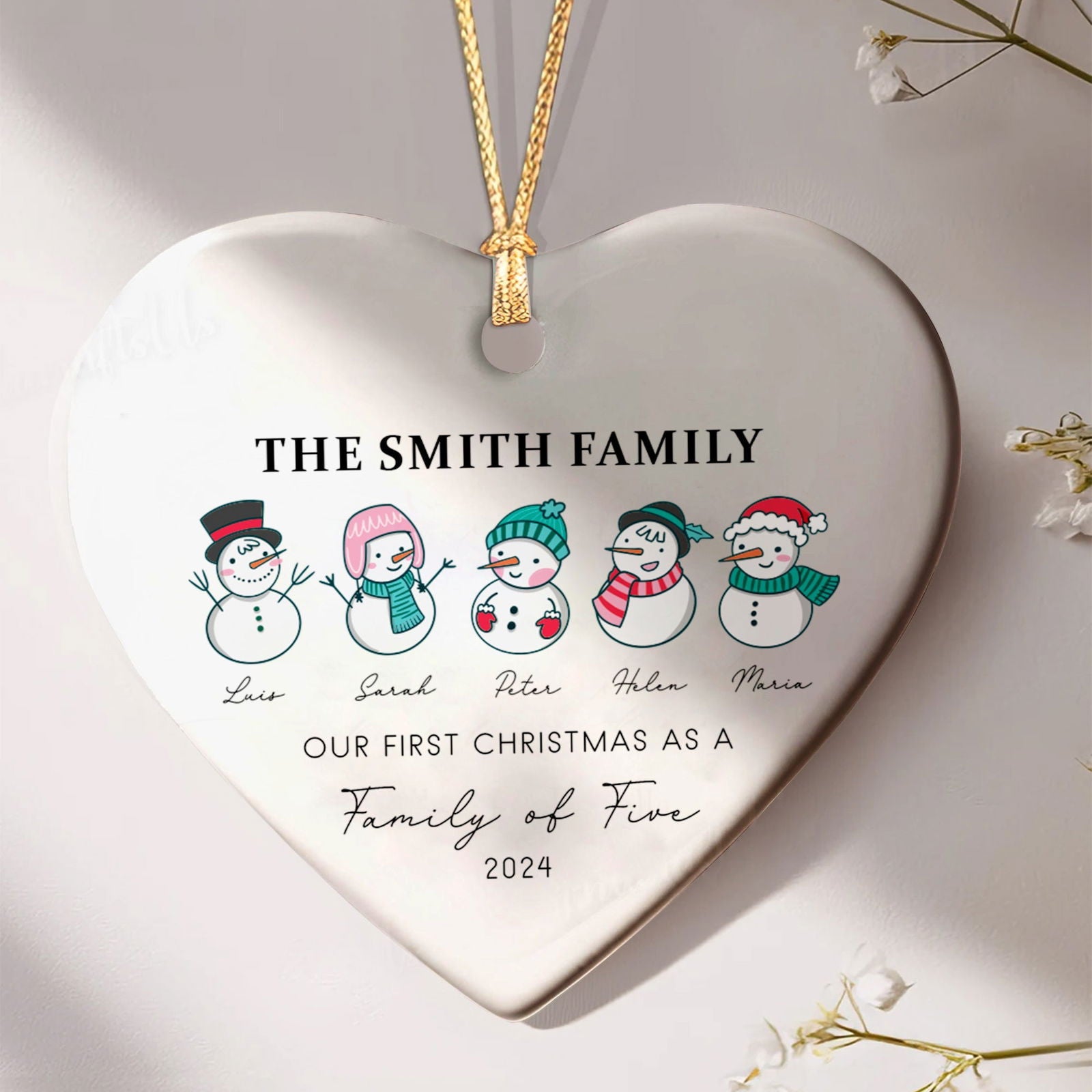 Personalized Family of 4 Ornament, Personalized Heart Shaped Ornament CY02-12 - 19Gifts