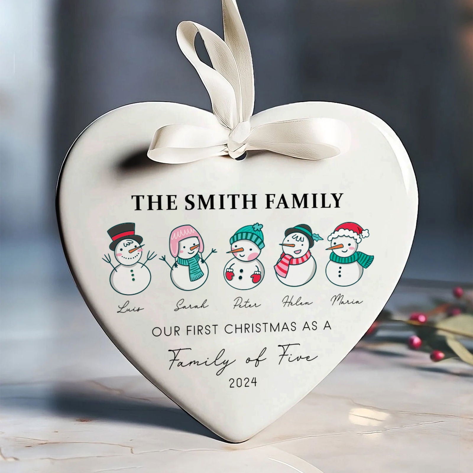 Personalized Family of 4 Ornament, Personalized Heart Shaped Ornament CY02-12 - 19Gifts