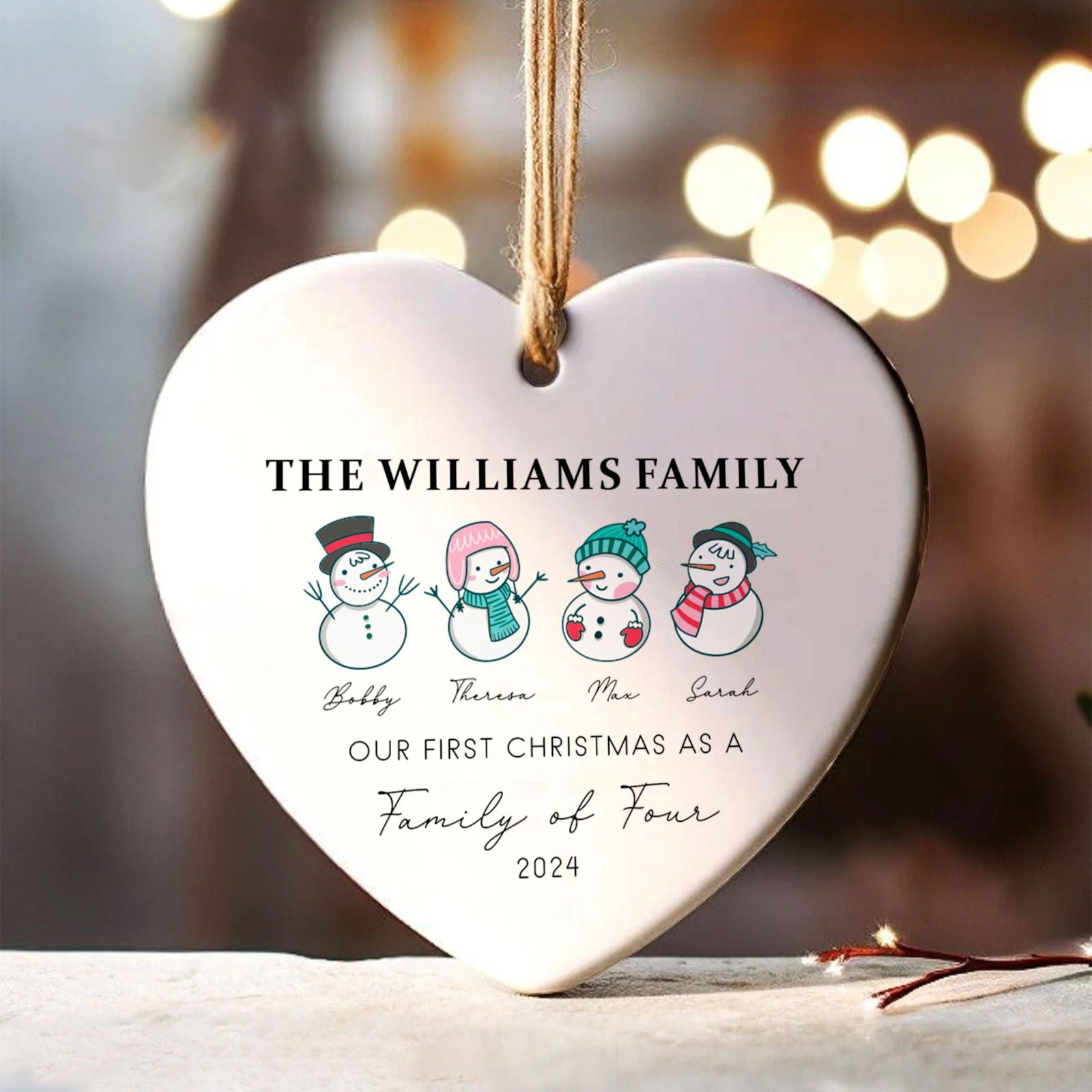 Personalized Family of 4 Ornament, Personalized Heart Shaped Ornament CY02-12 - 19Gifts