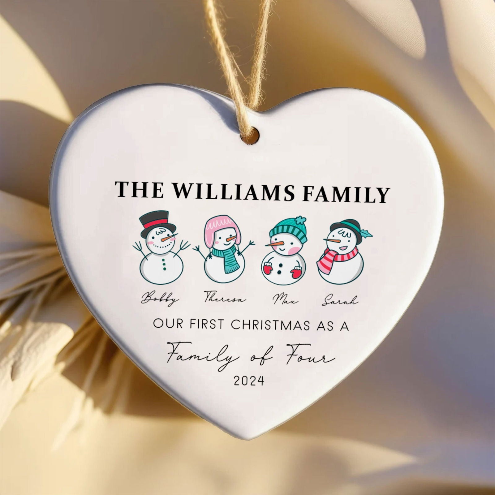 Personalized Family of 4 Ornament, Personalized Heart Shaped Ornament CY02-12 - 19Gifts