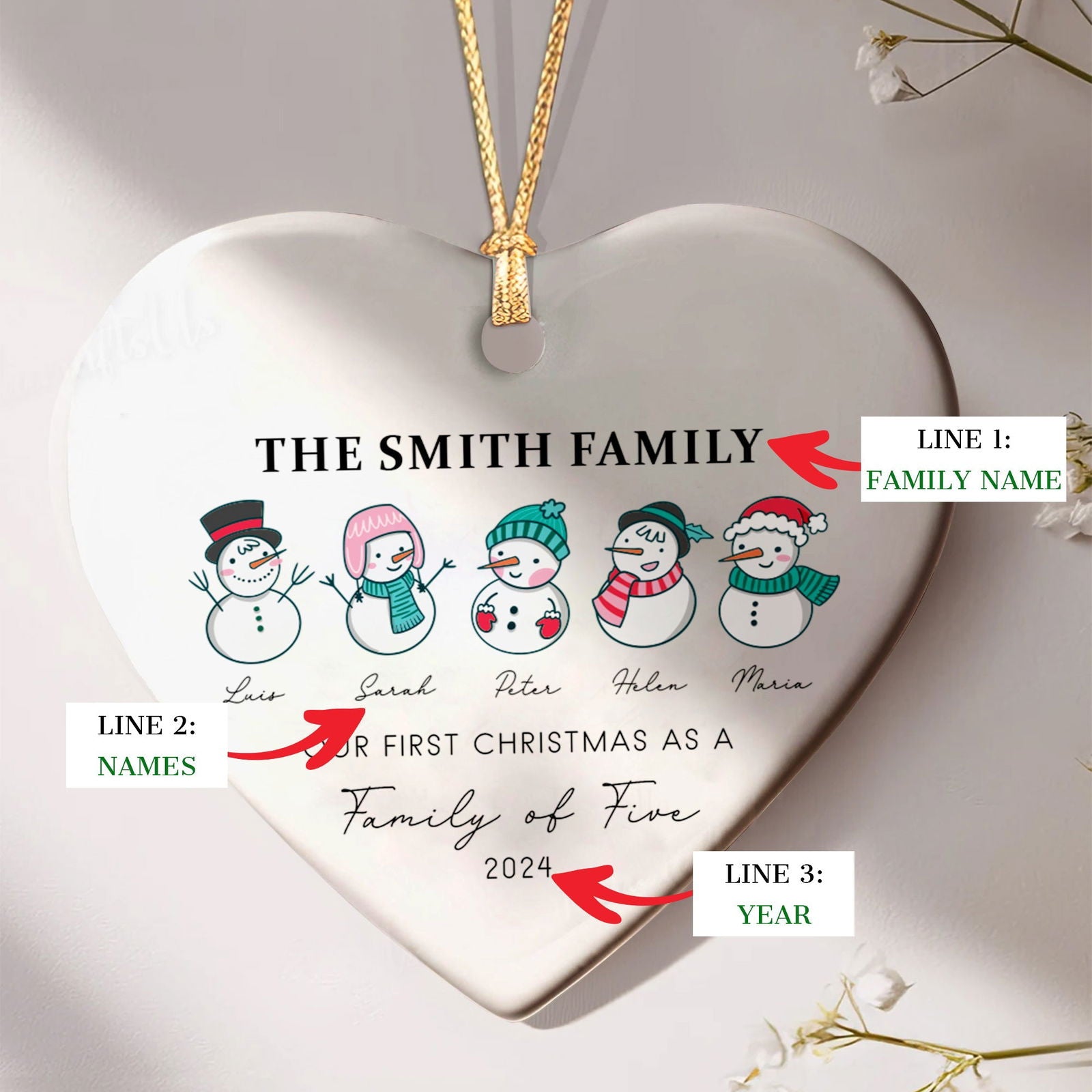 Personalized Family of 4 Ornament, Personalized Heart Shaped Ornament CY02-12 - 19Gifts