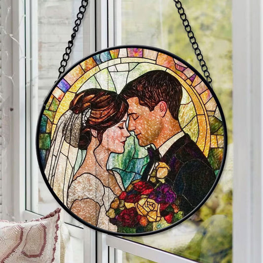 Personalized Faux Stained Glass Couples Portrait From Photo, Wedding Portrait Suncatcher SC108 - 19Gifts