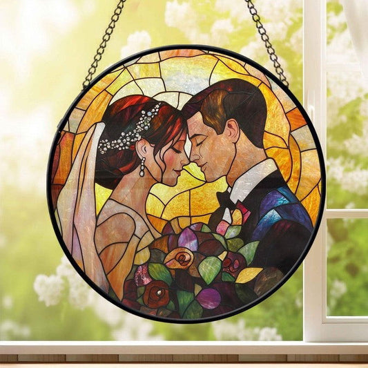 Personalized Faux Stained Glass Couples Portrait From Photo, Wedding Portrait Suncatcher SC108 - 19Gifts