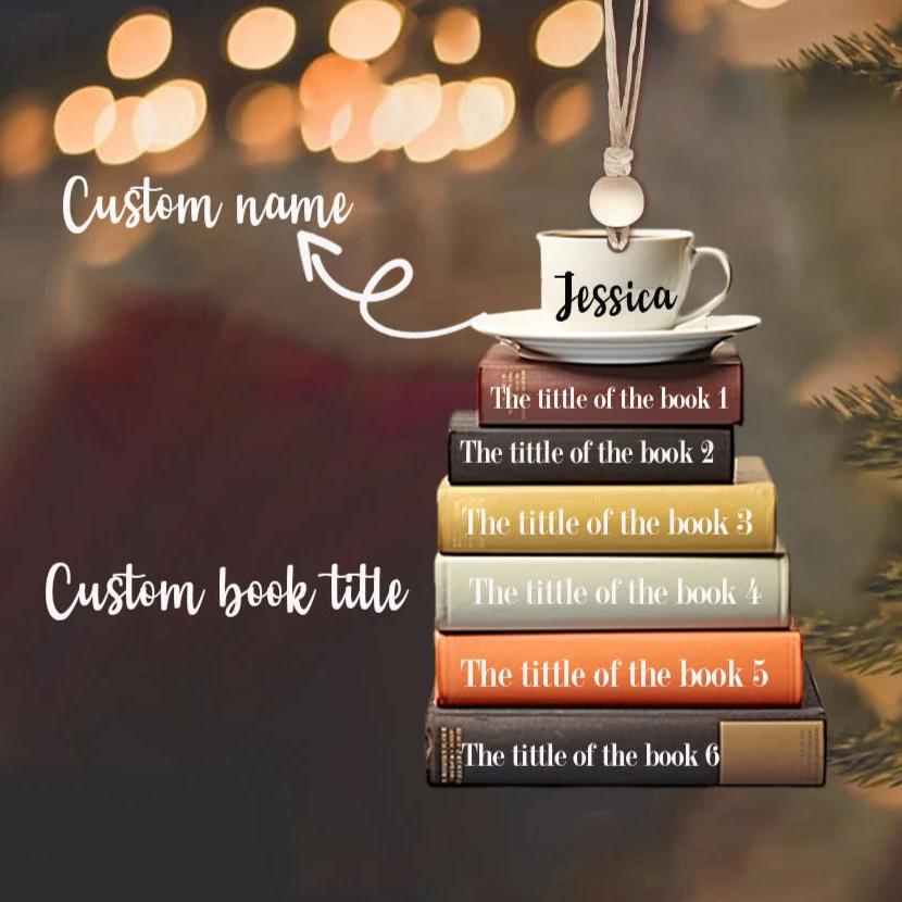 Personalized Flat Christmas Books Stack Ornament, Book Lover Christmas Ornament CF95 - 19Gifts