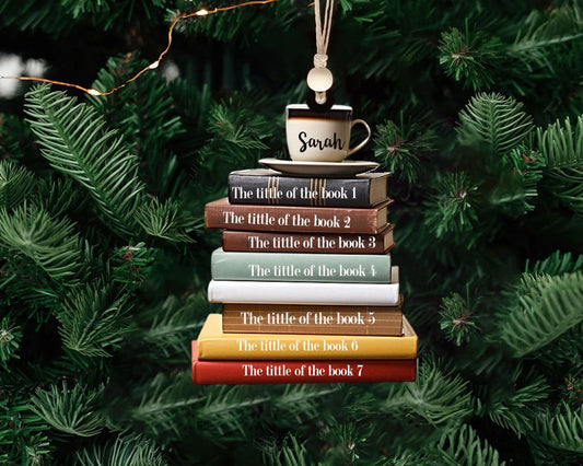 Personalized Flat Christmas Books Stack Ornament, Book Lover Christmas Ornament CF95 - 19Gifts