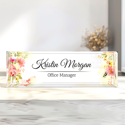 Personalized Floral Desk Name Plate, Plate Acrylic For Desk, Floral Desk Name Plate TD81-20 - 19Gifts