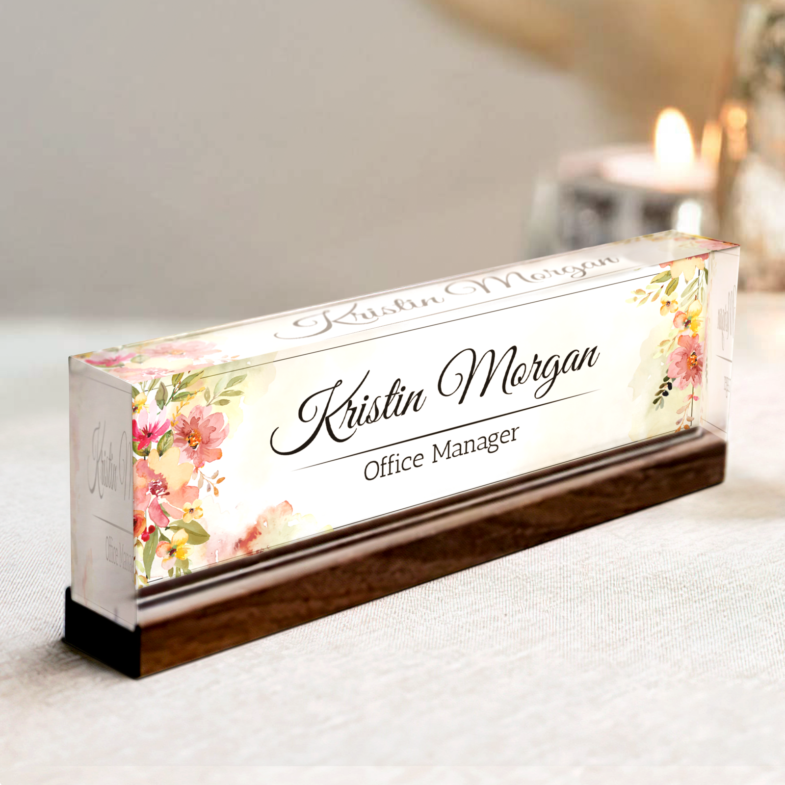 Personalized Floral Desk Name Plate, Plate Acrylic For Desk, Floral Desk Name Plate TD81-20 - 19Gifts