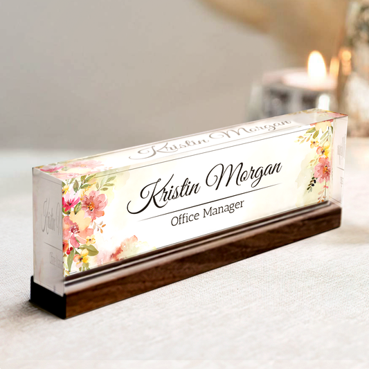 Personalized Floral Desk Name Plate, Plate Acrylic For Desk, Floral Desk Name Plate TD81-20 - 19Gifts