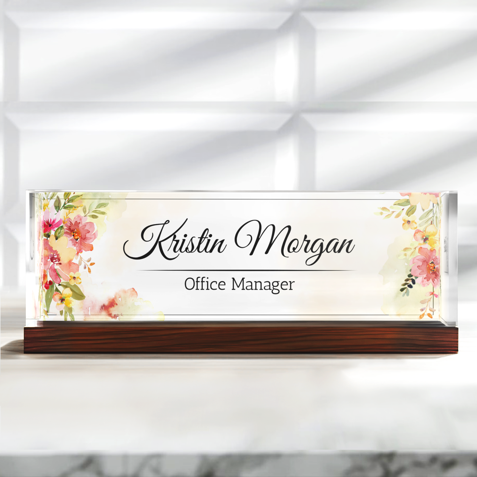 Personalized Floral Desk Name Plate, Plate Acrylic For Desk, Floral Desk Name Plate TD81-20 - 19Gifts