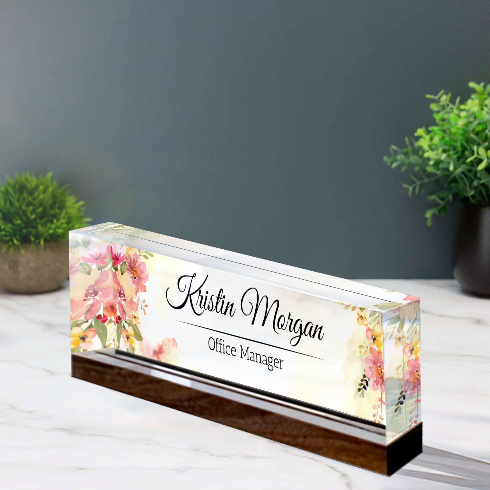 Personalized Floral Desk Name Plate, Plate Acrylic For Desk, Floral Desk Name Plate TD81-20 - 19Gifts