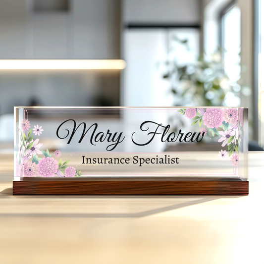 Personalized Flower Name Plate, Floral Desk Name Plate, Floral Name Plate Acrylic For Desk TD81-57 - 19Gifts