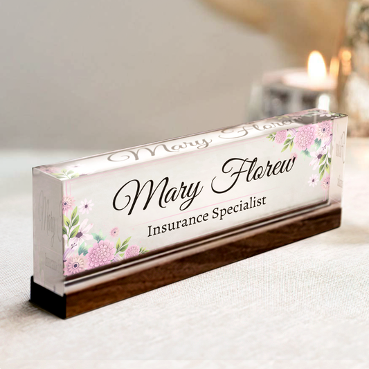 Personalized Flower Name Plate, Floral Desk Name Plate, Floral Name Plate Acrylic For Desk TD81-57 - 19Gifts