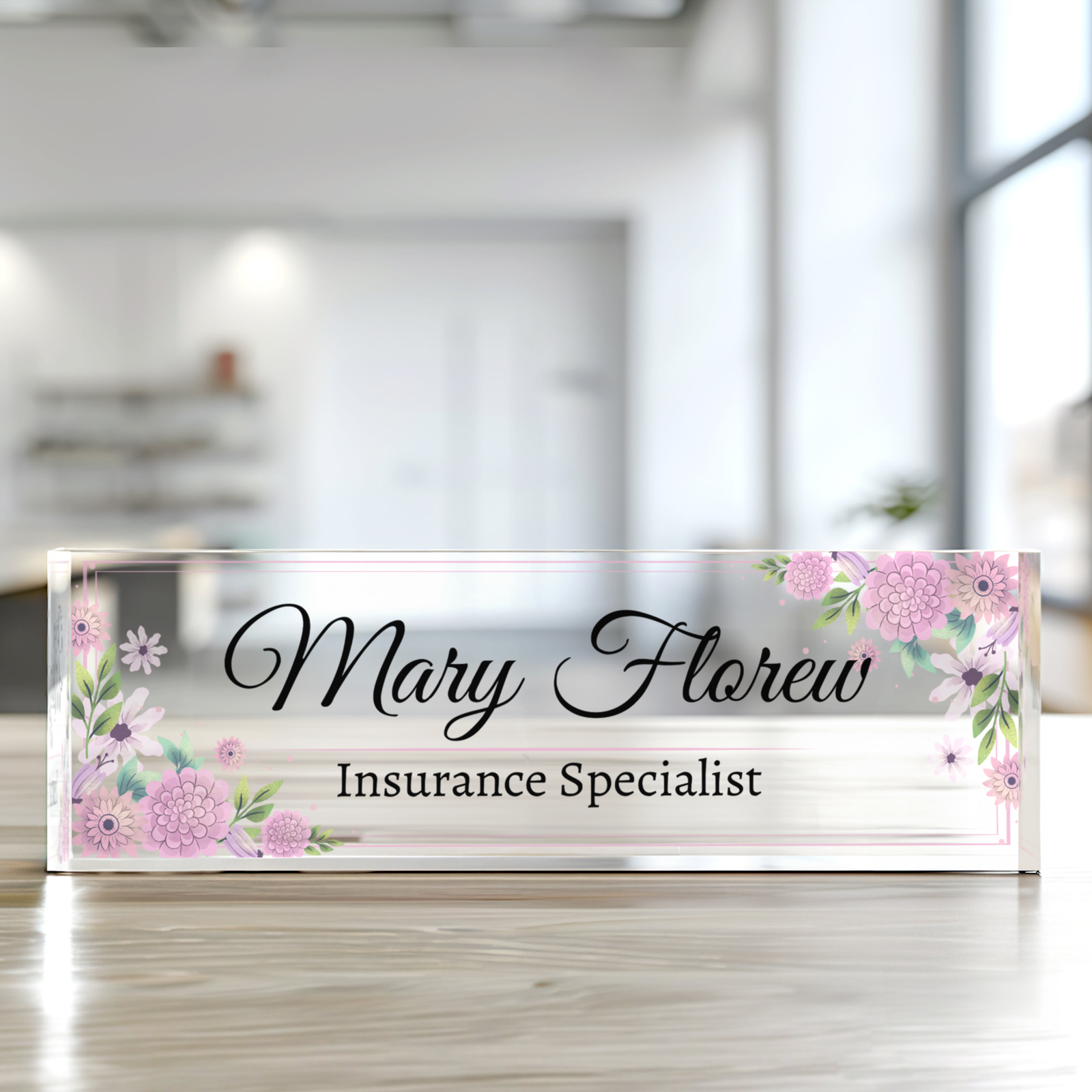 Personalized Flower Name Plate, Floral Desk Name Plate, Floral Name Plate Acrylic For Desk TD81-57 - 19Gifts