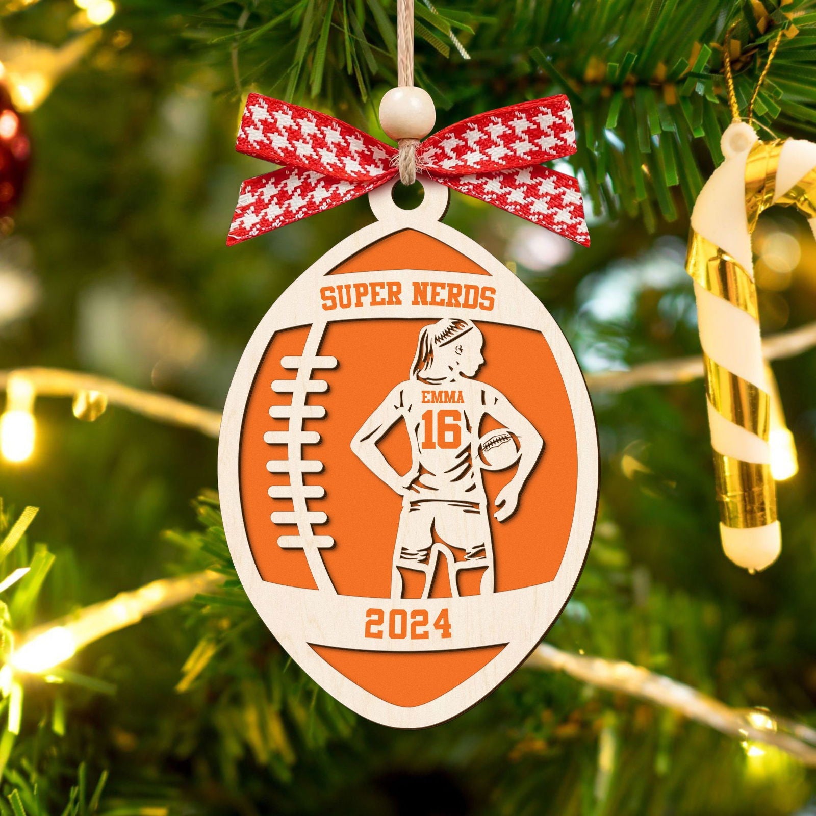 Personalized Football Ornament, 2 Layered and Engraved Wooden Ornament CF424 - 19Gifts