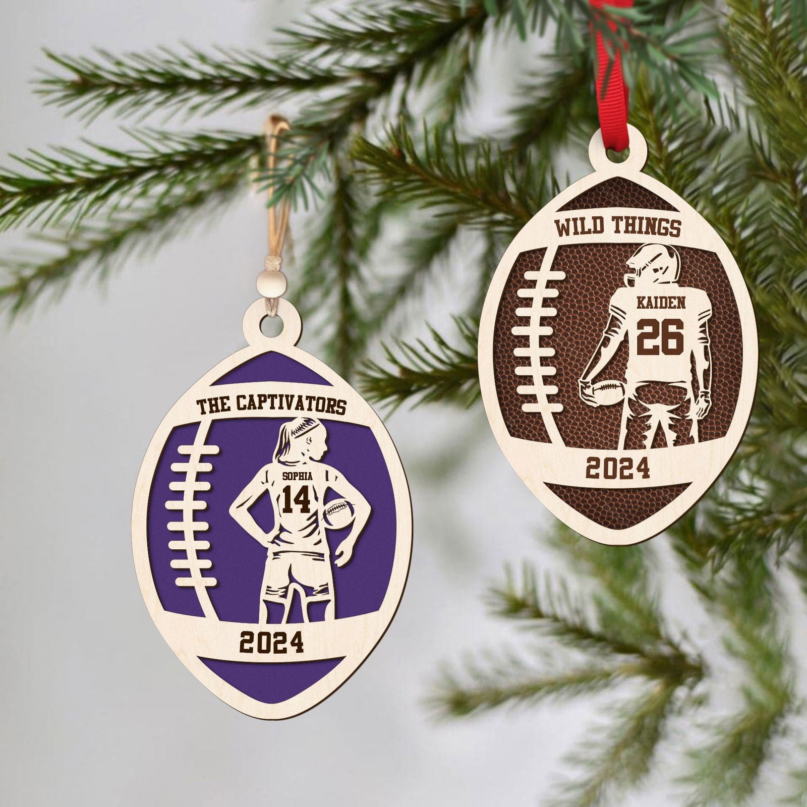 Personalized Football Ornament, 2 Layered and Engraved Wooden Ornament CF424 - 19Gifts