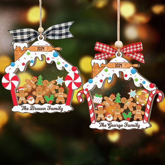 Personalized Gingerbread Family Christmas Ornament, Family 5 Layers Shaker Ornament Wood and Acrylic CF198 - 19Gifts