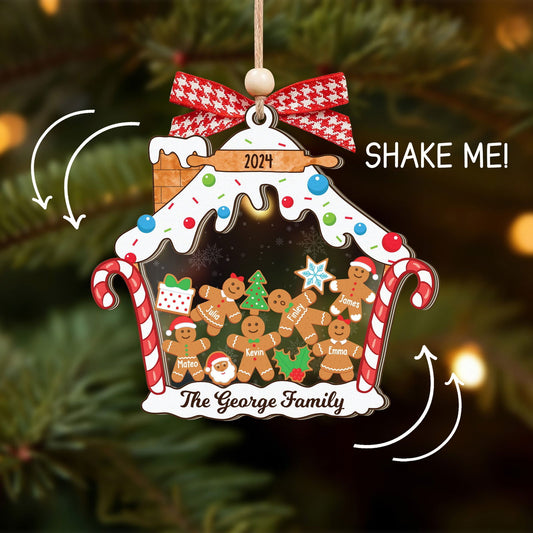 Personalized Gingerbread Family Christmas Ornament, Family 5 Layers Shaker Ornament Wood and Acrylic CF198 - 19Gifts